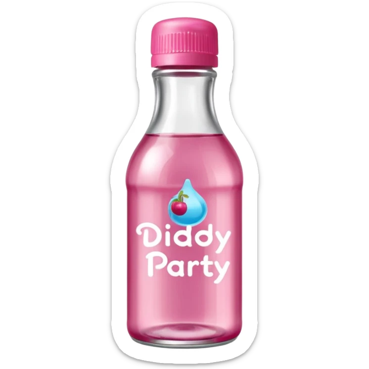 realistic baby oil style bottle pink cap pink logo clear bottle with berry logo with diddy party written and a berry on top bottle sticker