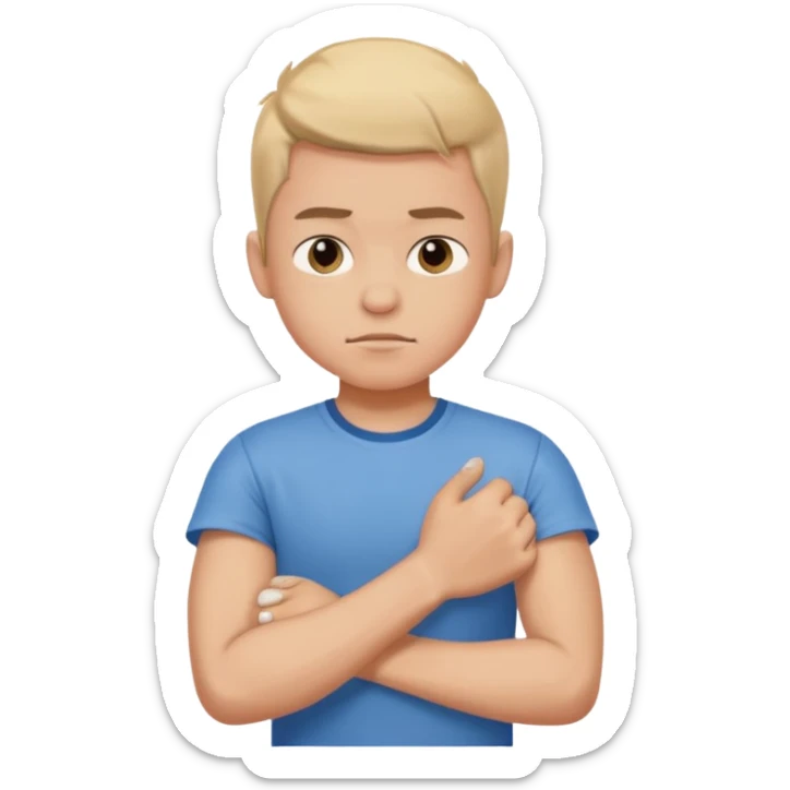 dolore muscolare a un arto di un ragazzo con la maglietta sticker