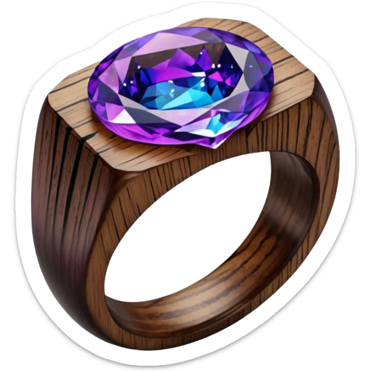 dark wood ring with epoxy resin in purple nd blue space colors and milki way crystal sticker