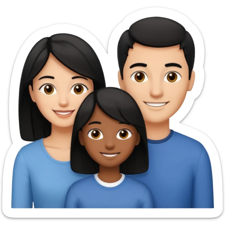 Couple of married man and woman with one kid teenager on the middle with black hair sticker