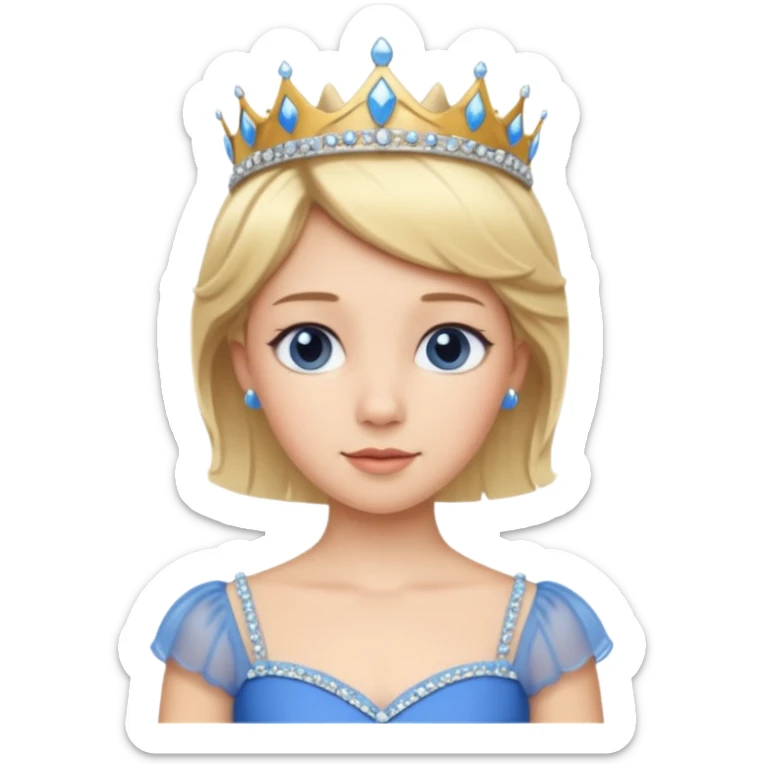 Princess in Blue Dress with Tiara, short Blonde Hair sticker