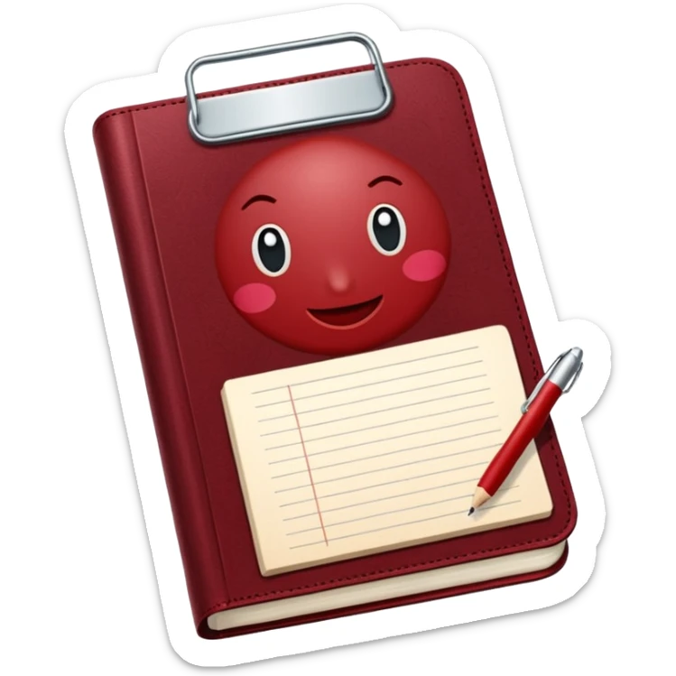 HAZ UN planificador de lista de objetivos en color vinotinto/rojo carmesí brillante, con hojas de cuaderno blancas (no agregues frutas ni nada de eso) https://imgproxy.attic.sh/insecure/f:png/plain/https://attic.sh/z0hvfdddapmiax935oa389bq0wzk  sticker