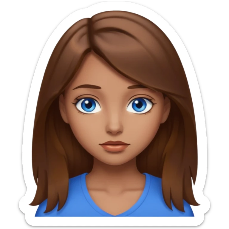 Sultry emoji brown hair blue eye girl sticker