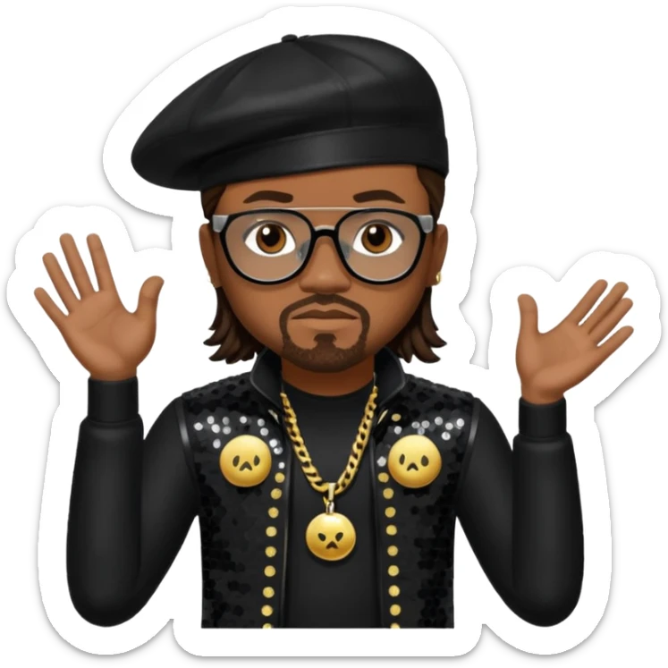 Apl.de.ap from Black Eyed Peas with dark brown hair, black sequin outfit  sticker