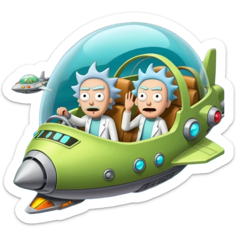 Hot rod Rick and Morty flying in a spaceship to the citadel of Ricks  sticker