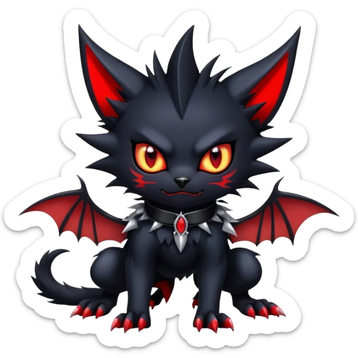 Vampiric feral futuristic gothic emo dark Litten-Noibat-Fakémon-hybrid-creature (full body) sticker