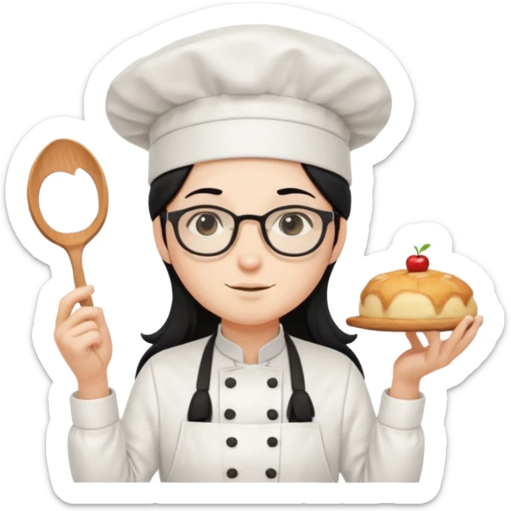 Profesora de pastelería, piel blanca con gafas y pelo negro largo sticker