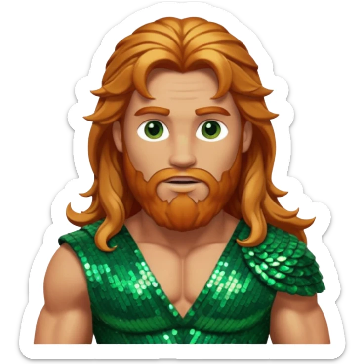 Hercules, God of Heroes from Gods and Goddesses with long reddish blonde hair, bronze and green sequin outfit sticker