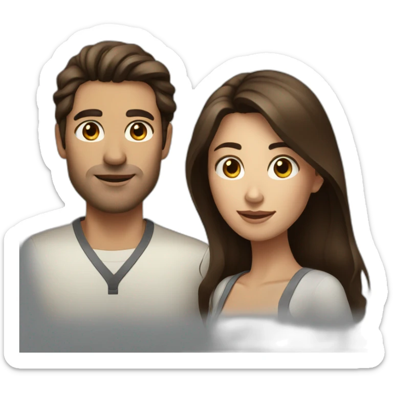 Dark brown hair man and brown long hair woman sticker