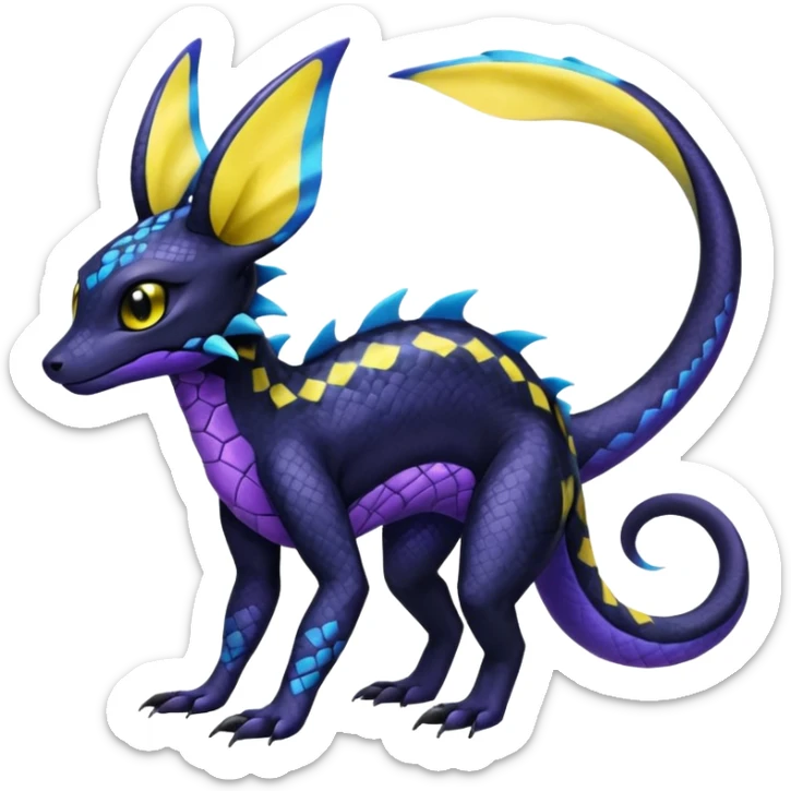 L Scaley Exotic Salandit-Aurorus-Umbreon-Fakémon-hybrid-creature (full body), 4 legs sticker