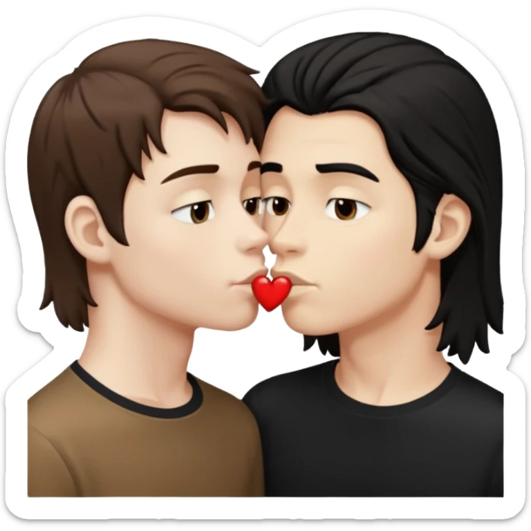 Goth Boys, one boy pale with brown hair the other tan with long black hair, kissing sticker