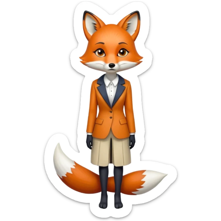 sad anthropomorphised female fox in stylish outfit, no sunglasses, very sad and crying, looking to the left, full-body view sticker
