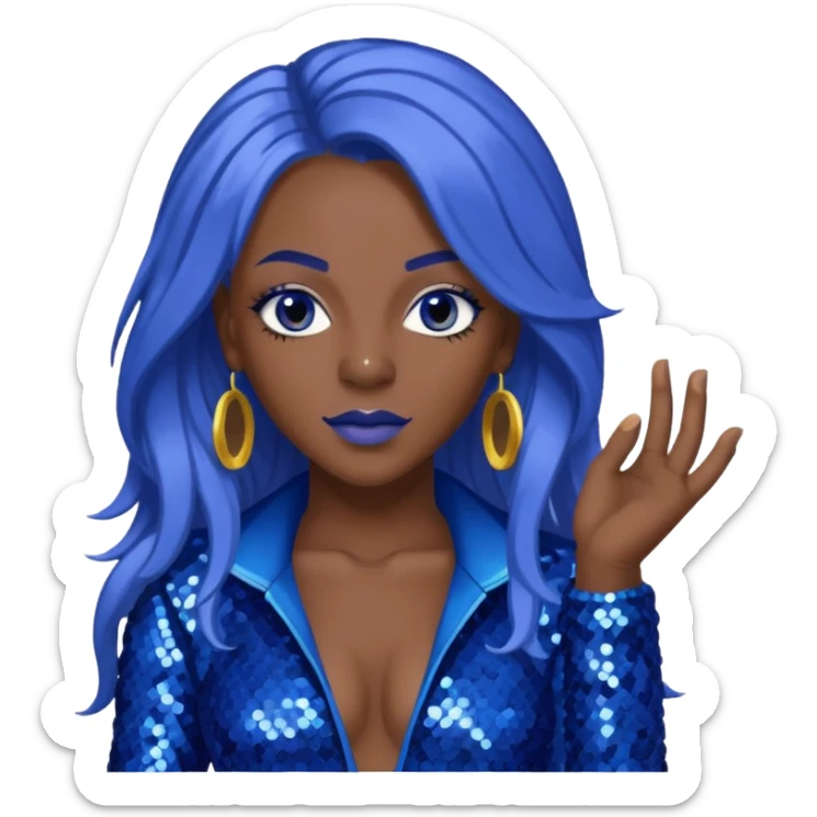 Spice, Dancehall Singer with dark skin, long periwinkle hair, blue sequin outfit sticker