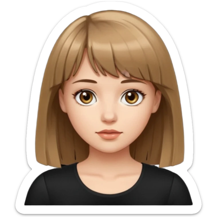 White girl in black top hair length to the tits color very dark blonde/light brown bangs sticker