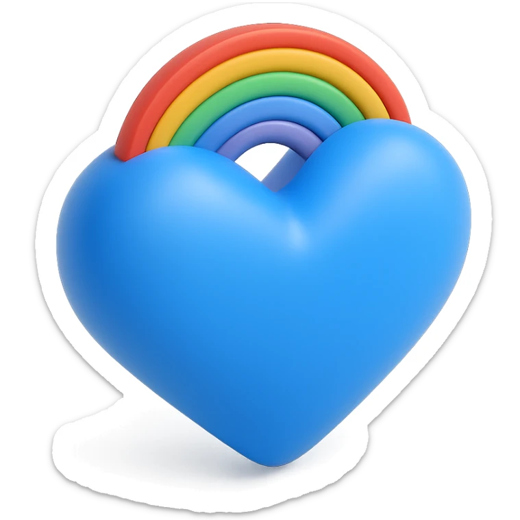 shiny blue heart with rainbow pride accents, 3D look sticker