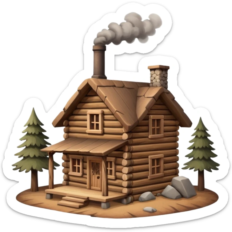  wooden house made of logs in the mountains sticker