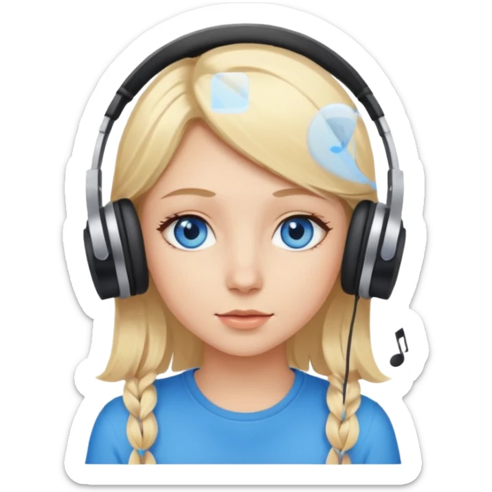 Blonde hair girl with blue eyes listening to music sticker