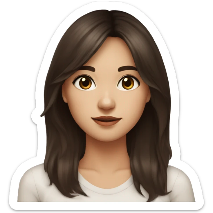 a 26 years old girl with long dark brown hair with res ombre long bangs, dark brown eyes sticker