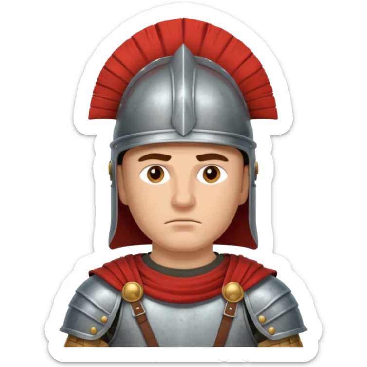 Emoji portrait of a Roman legionary. Helmet, armor, stern expression. sticker