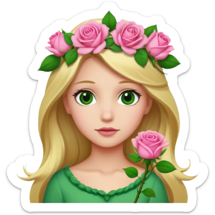 Girl profile picture with long blonde hair and green eyes and a flower in her hair sticker