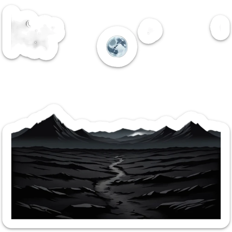 dark and eerie scene, the entire world covered in darkness. The sky is deep black with no stars or light, no moon, no glow just total void and silence. The atmosphere feels ominous and unsettling, as if darkness has swallowed everything. No characters, no visible light sources sticker