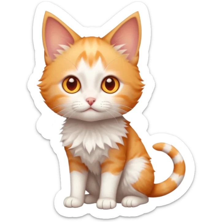 full body of very small + skinny ginger and white kitten with deep orange eyes and triangular shaped face sticker