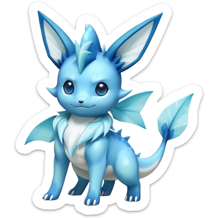 Kawaii Vaporeon-Glaceon-Pokemon-Digimon-hybrid, full body, 4 legs sticker