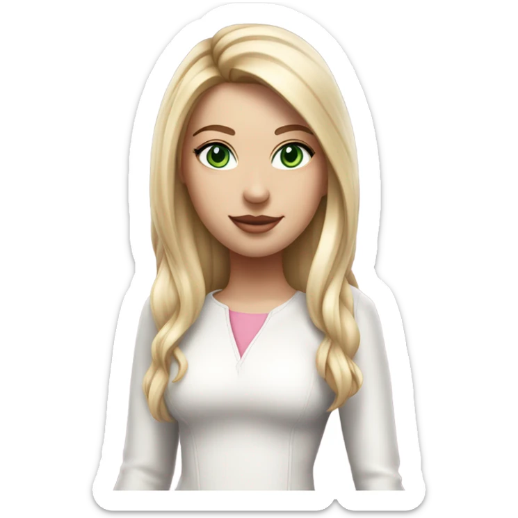 Realistic White girl with Long straight blonde hair, green eyes, tattoos, full body wearing white dress and pink knee-high leather boots, posing sticker