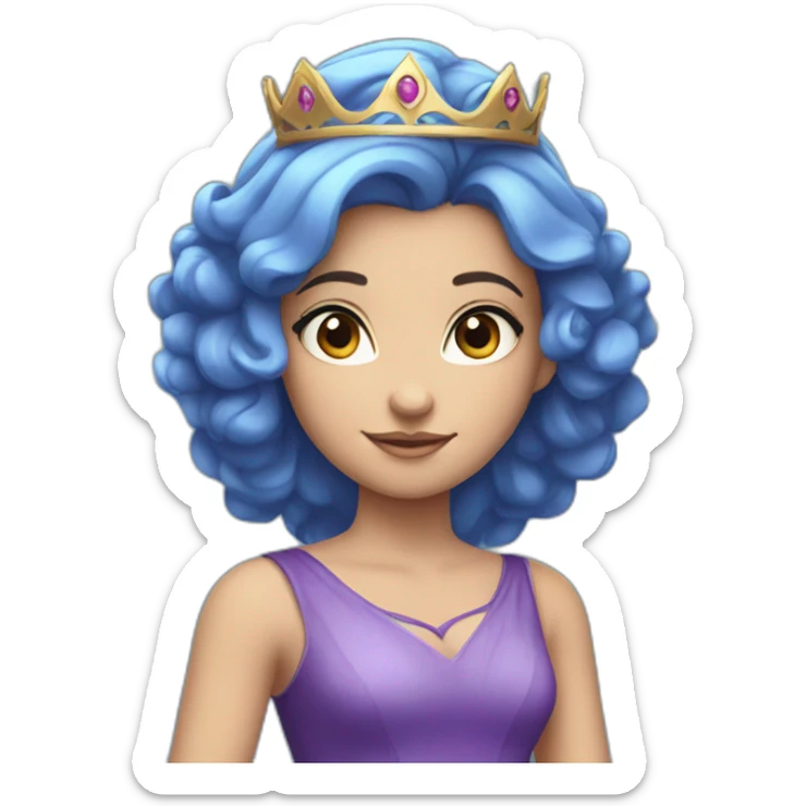 Princess that has blue hair and blue eyes and has a purple dress and purple crown sticker
