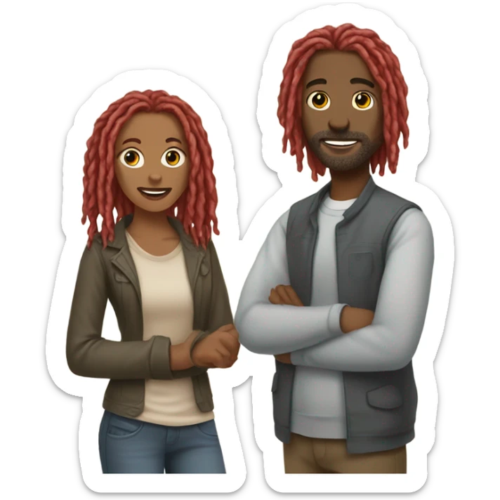 Me with mini shoulder red locs antiquing with my friend girl with gray locs sticker