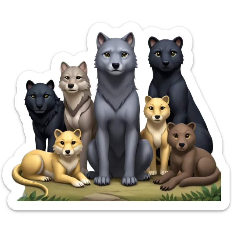Fai un emoji per ognuno di questi personaggi del libro della giungla: Akela, Bagheera, Baloo, Kaa, fratel Bigio, Raska, Rama, Ikki, Chill e Mang sticker