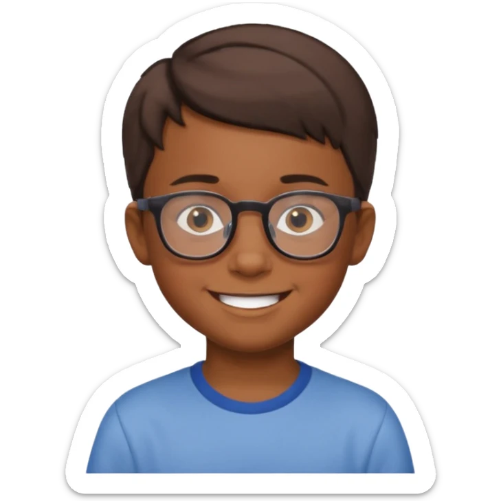 niño de 10 años, moreno, con gafas de ver y pelo corto, expresión sonriente sticker
