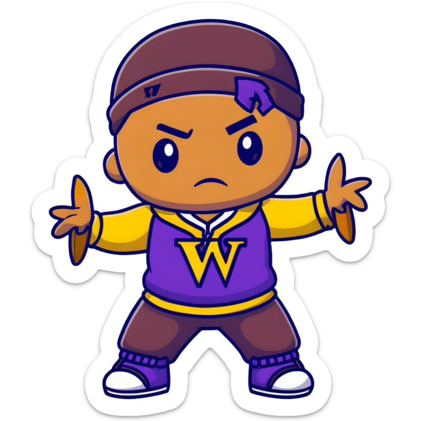 voodoo doll wearing wu-tang clan yellow and black outfit with W logo sticker