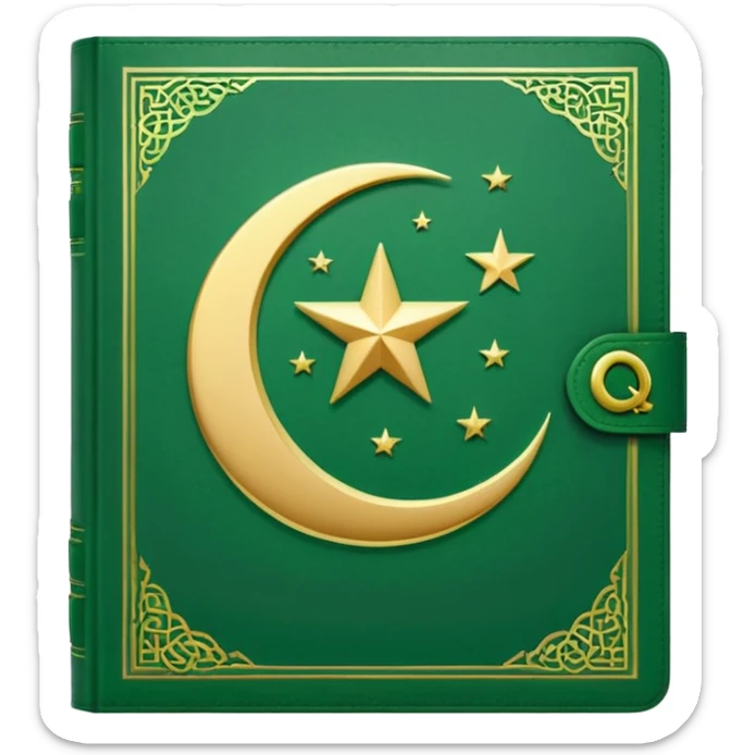 Closed Quran with the Islamic Symbol on it (moon and star) green from left to right sticker