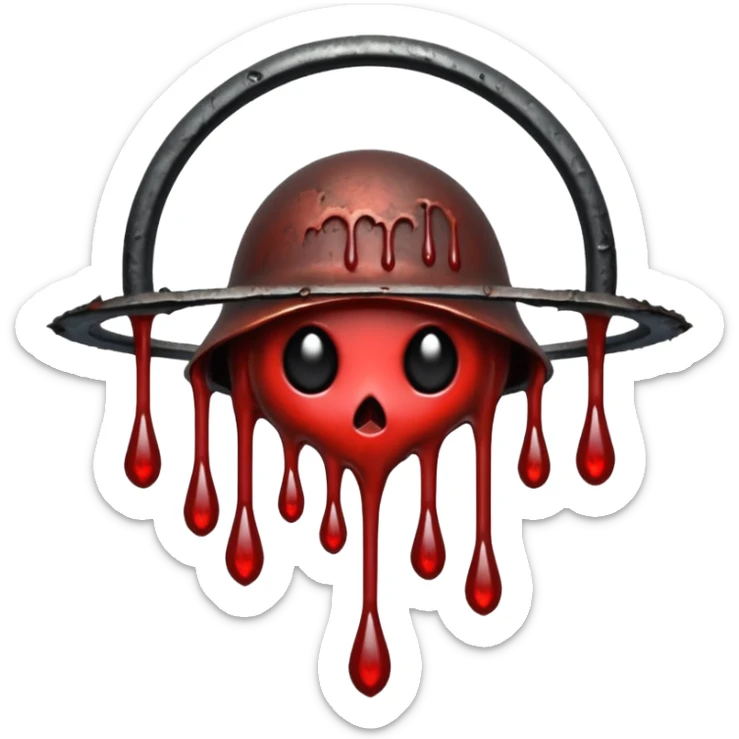 Upside-down halo dripping blood, black metal aesthetic, occult symbol sticker