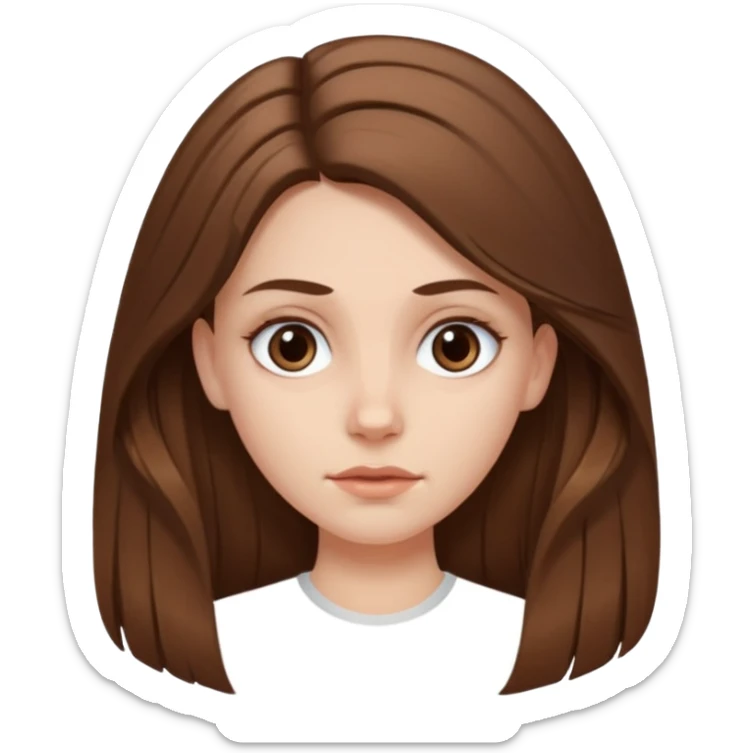 a white girl, face oval not so full, brown long hair, hairstyle: holding half hair back with two medium tall strands of hair on her face, her eyes brown a bit drawn  sticker