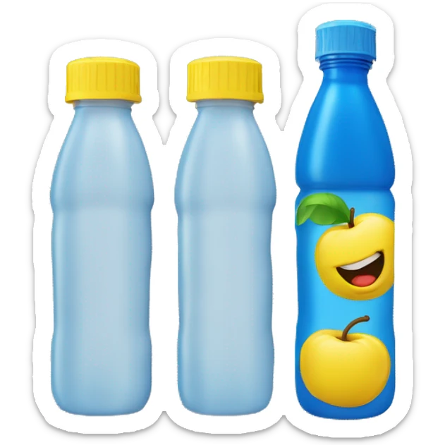 a bottle of blue juice, sports bottle, yellow lid sticker