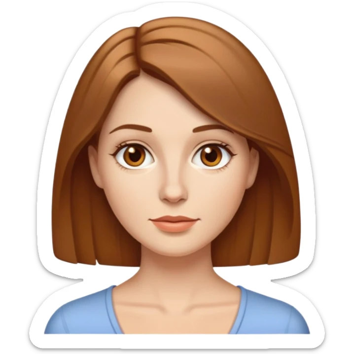 mujer blanca de pelo castaño miel corto cara medio redondita nariz bonita labios un poco finitos y ojos marrones sticker