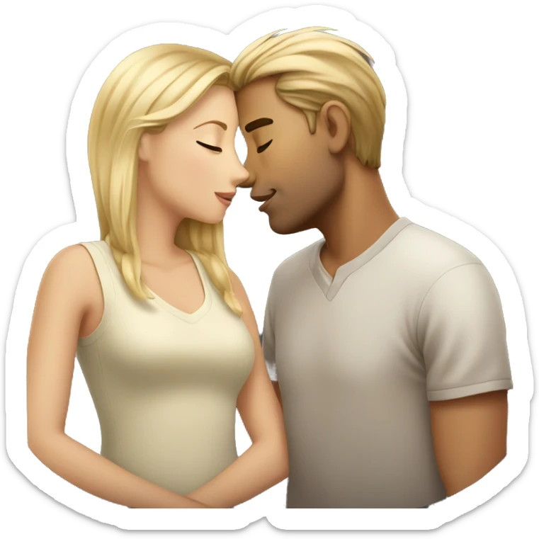 A blond hair guy kissing a brown hair girl sticker