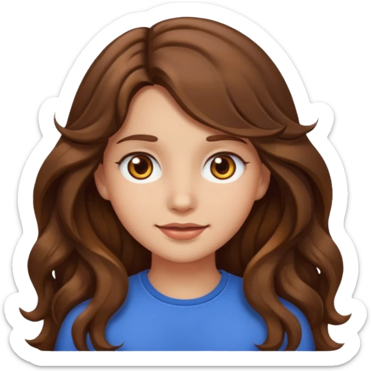 EMOJI IOS SOLO CARA NIÑA PELO LARGO, ONFULADO, MARRON, Y OJOS MARRONES sticker