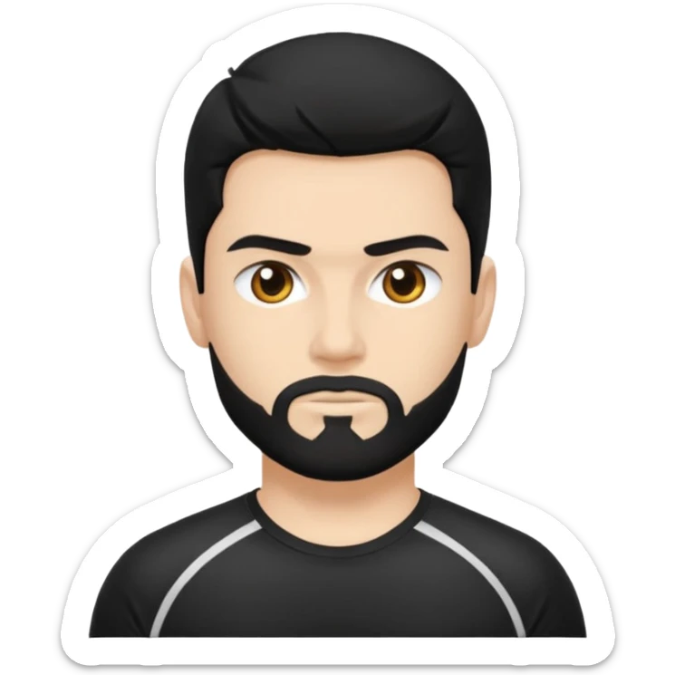 mach mir einen aus dem gym mit schwarzen haaren und sport tshirt. Einen durch trainerten mit kurzen schwarzen haaren und einem lächln sticker