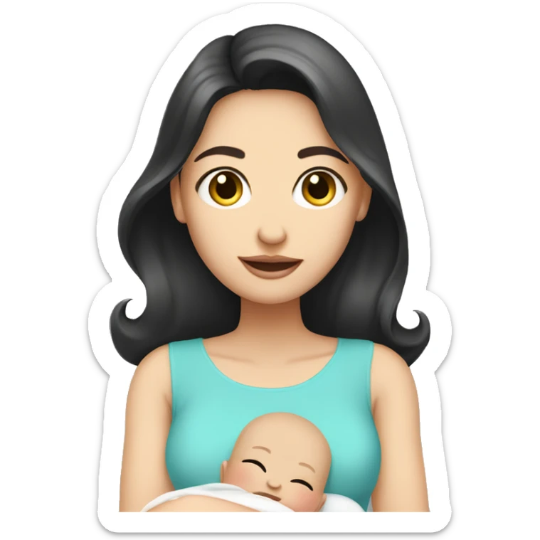 mom holding newborn baby girl with white skin dark hair and white skin newborn white girl baby sticker