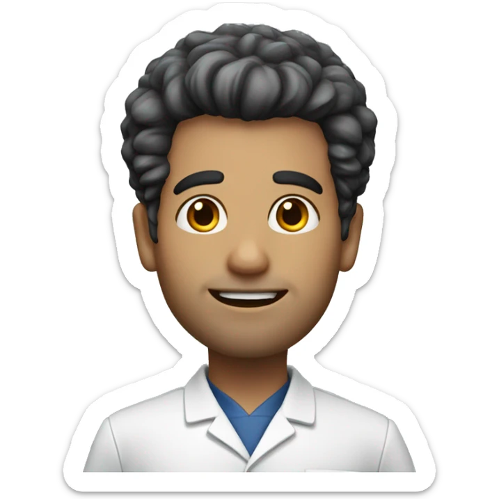 34 yo male doctor with wide face, big hair, no facial hair, no glasses, round chin sticker