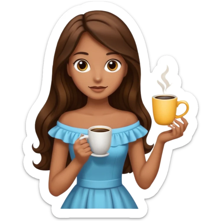 big black eyes and tanned skin brown hair glamorous long hair with coffee  sticker