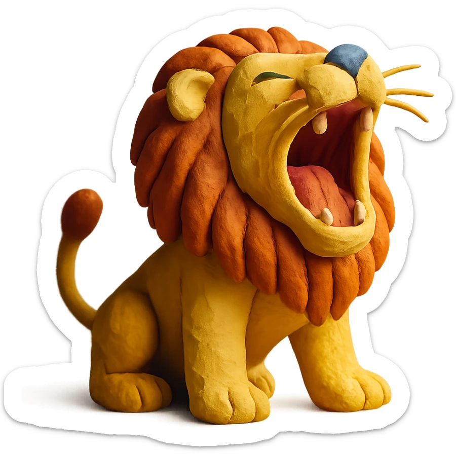 claymation style roaring lion sticker