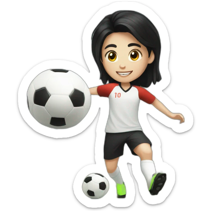 Teenager with black hair and fair white skin playing soccer with ball sticker