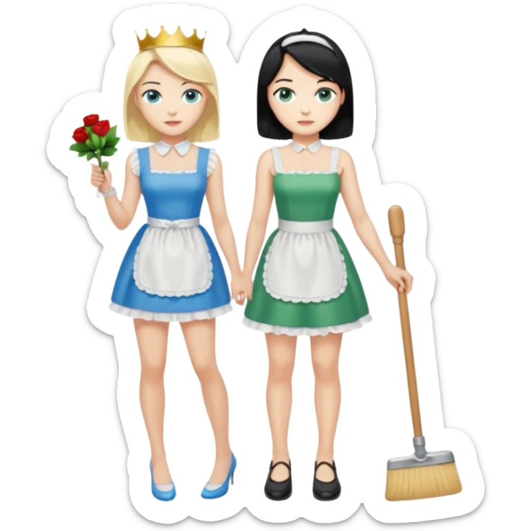 King, black hair, body, legst, blue eyes, shoes, maid blonde hair, green eyes, sexy short sleveless White dress, shoes sticker