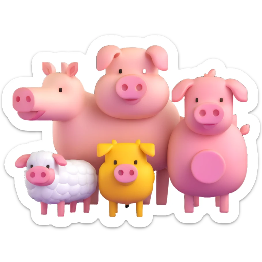 Minecraft style sheep, blocky pig friend, and blocky chicken friend together sticker