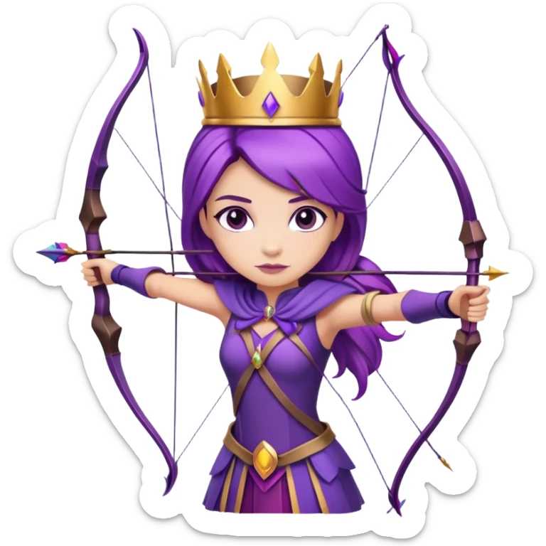 Archer Queen from Clash of Clans with purple hair, crown, bow and arrow, purple outfit sticker