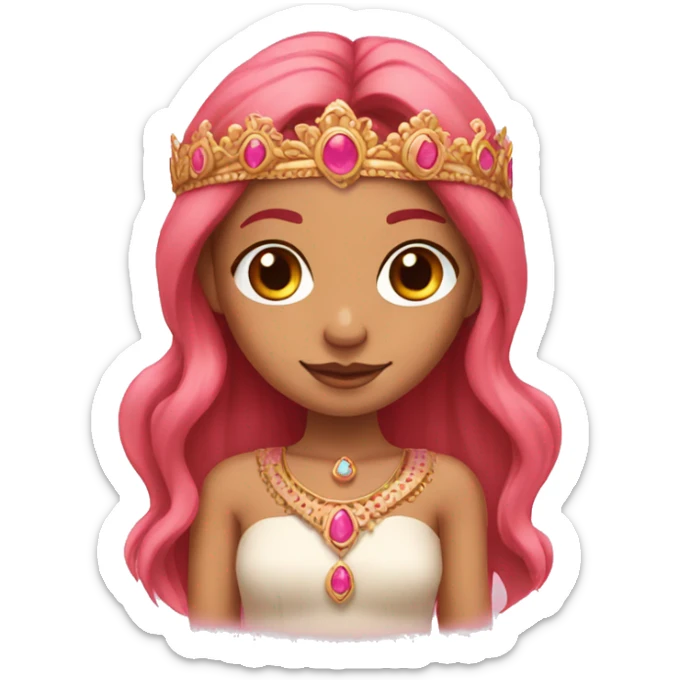 tan skinned girl with long pink hair and an Indian style crown sticker